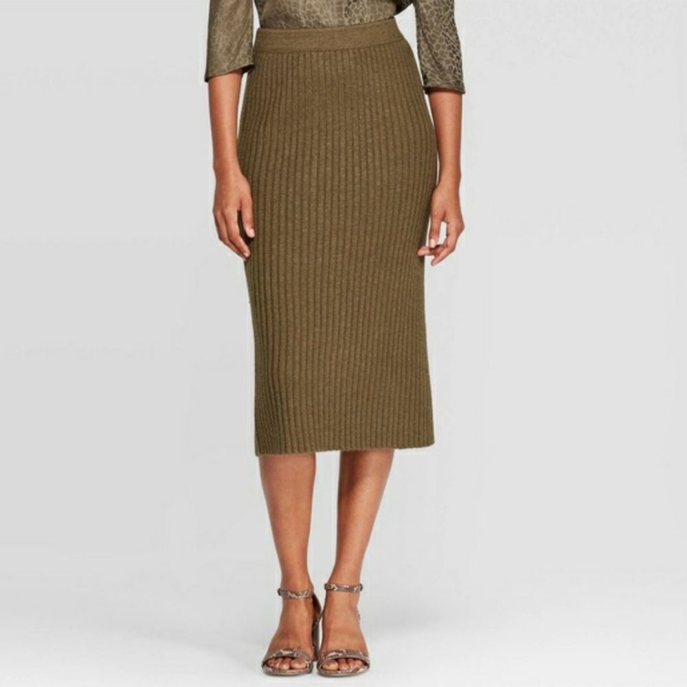 A New Day Ribbed Skirt,Olive Heather large NWT